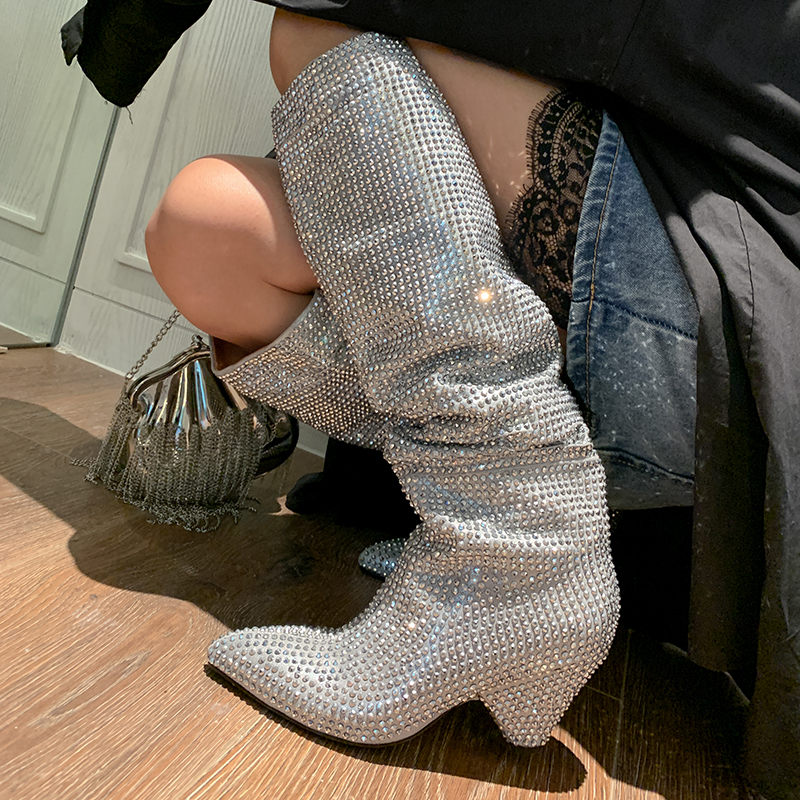 Street Fashion Winter - Fashion Spike Heels Crystal Long Boots