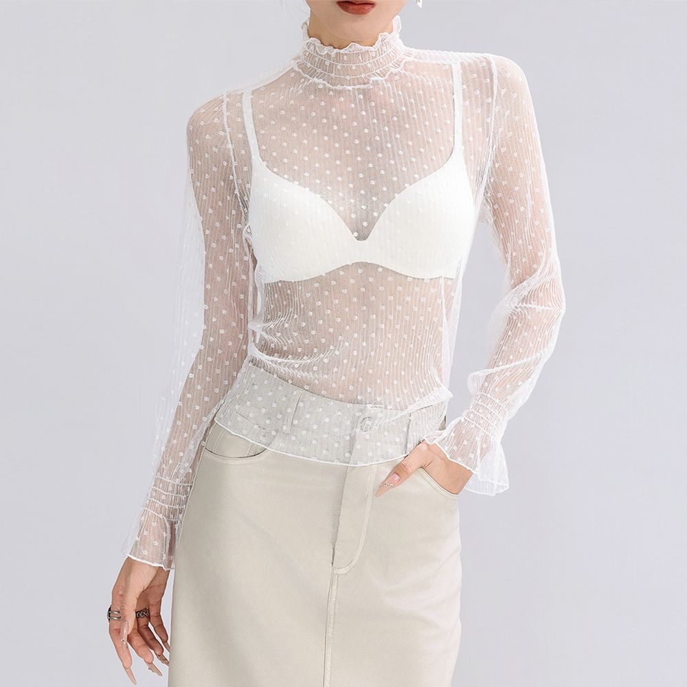 Mesh Top Layering - Fashion Mesh High Neck T-Shirt Tops
