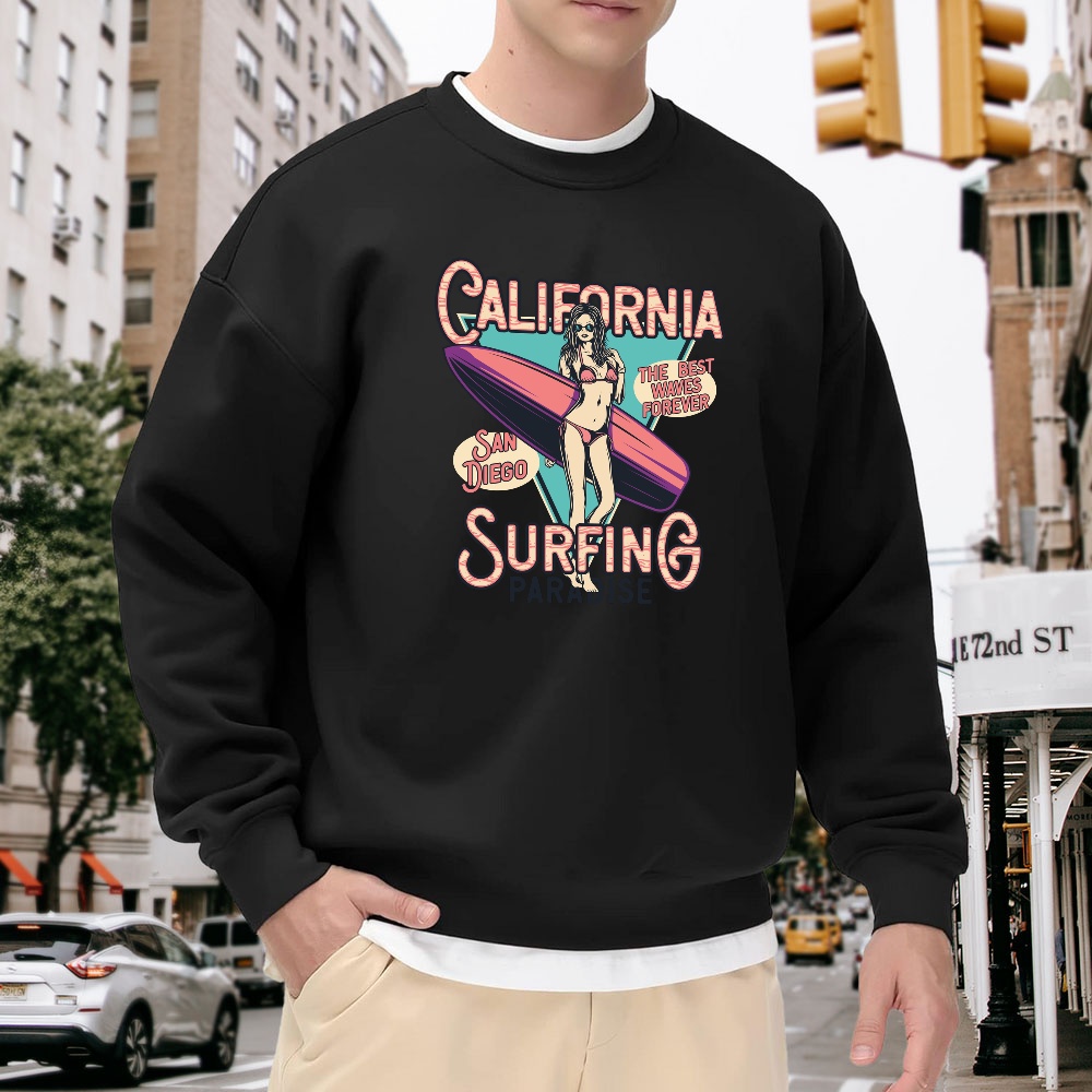 Street Fashion California - Men's Black Crew Neck Loose Sweatshirt