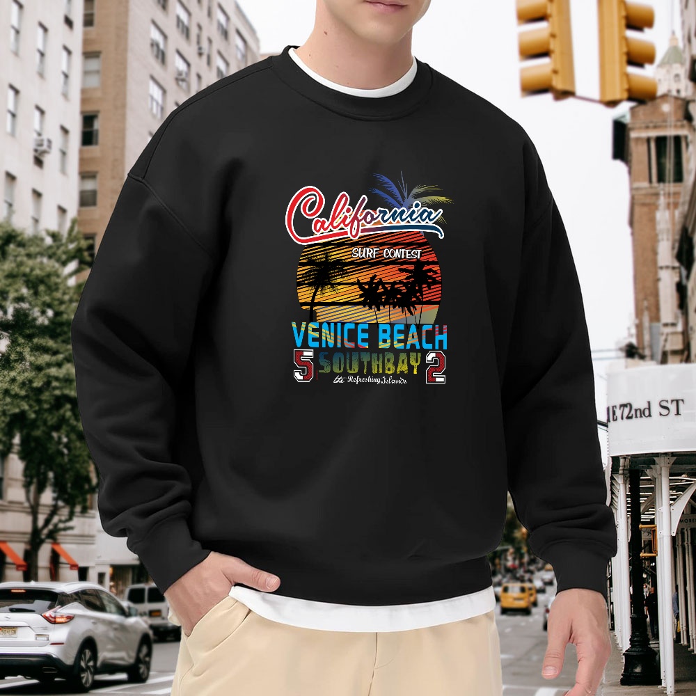 Street Fashion California - Men's Black Crew Neck Loose Sweatshirt