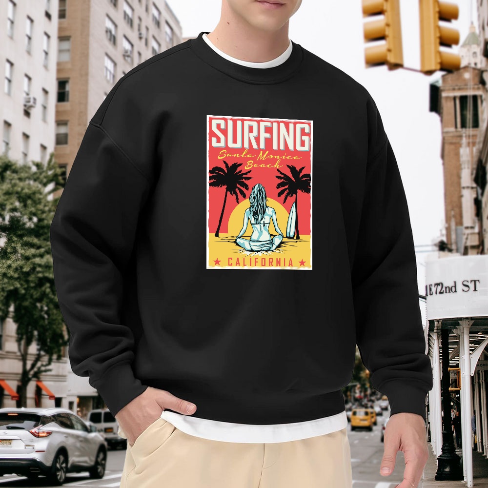 Street Fashion California - Men's Black Crewneck Sweatshirt with California