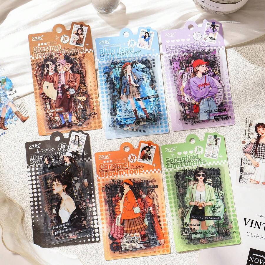 Street Fashion Magazines - 10Pcs Fashionable Girl Sticker Set, Aesthetic