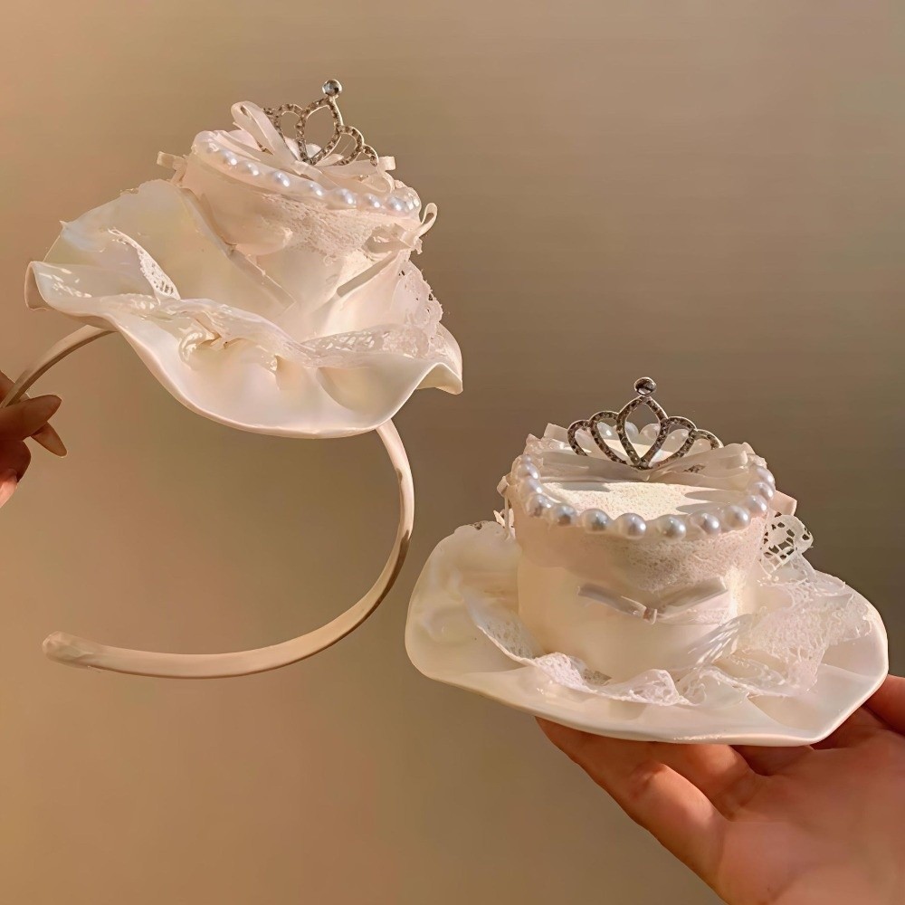 Mesh Top Layering - Elegant Cake Hat Hair Clip Cream