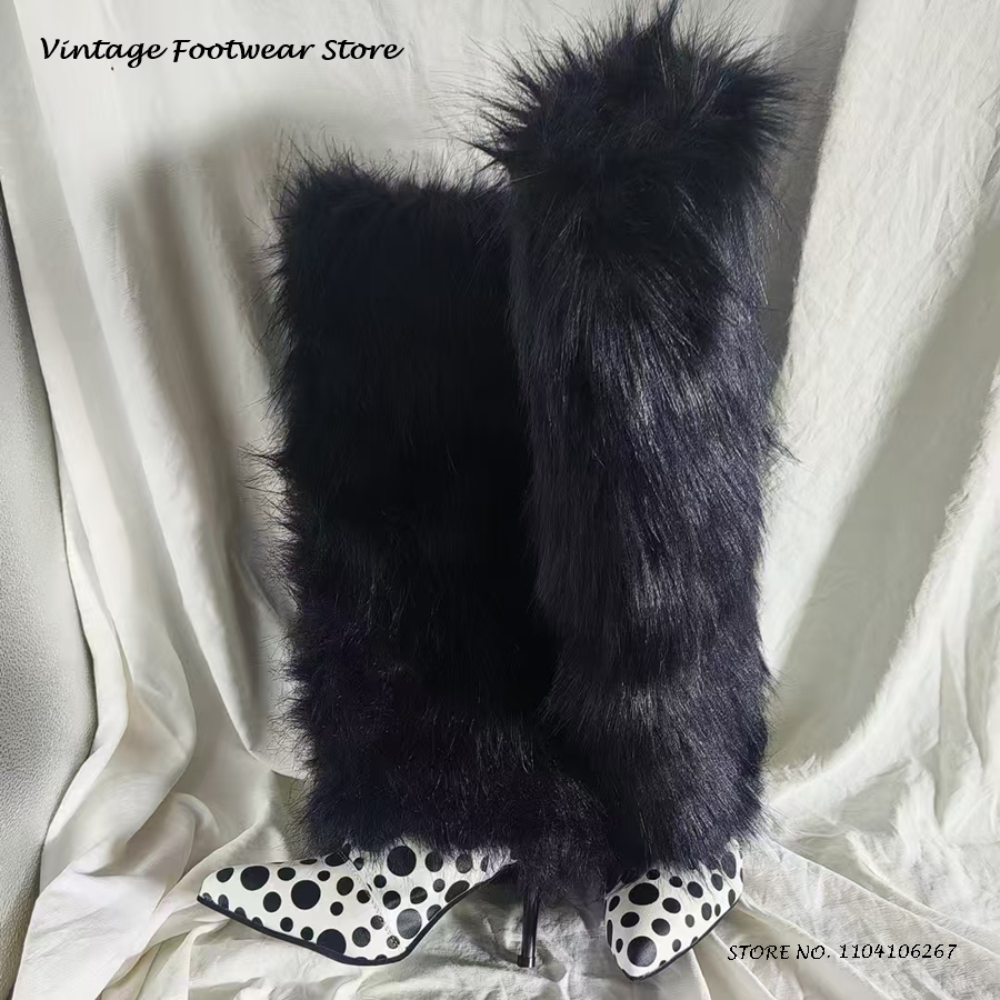 Polka Dot Faux Fur Knee High B - Street Fashion Winter avaliação e preço