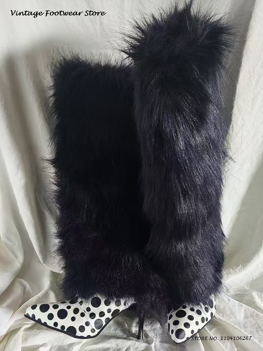 Polka Dot Faux Fur Knee High B - Street Fashion Winter avaliação e preço