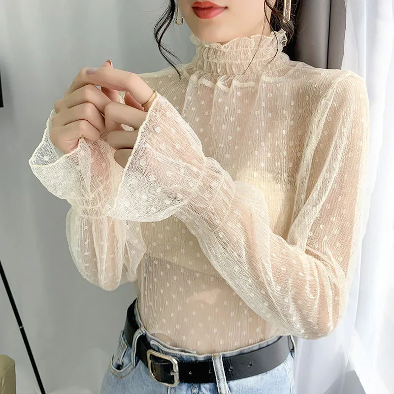 Fashion Mesh High Neck T-Shirt - Mesh Top Layering avaliação e preço