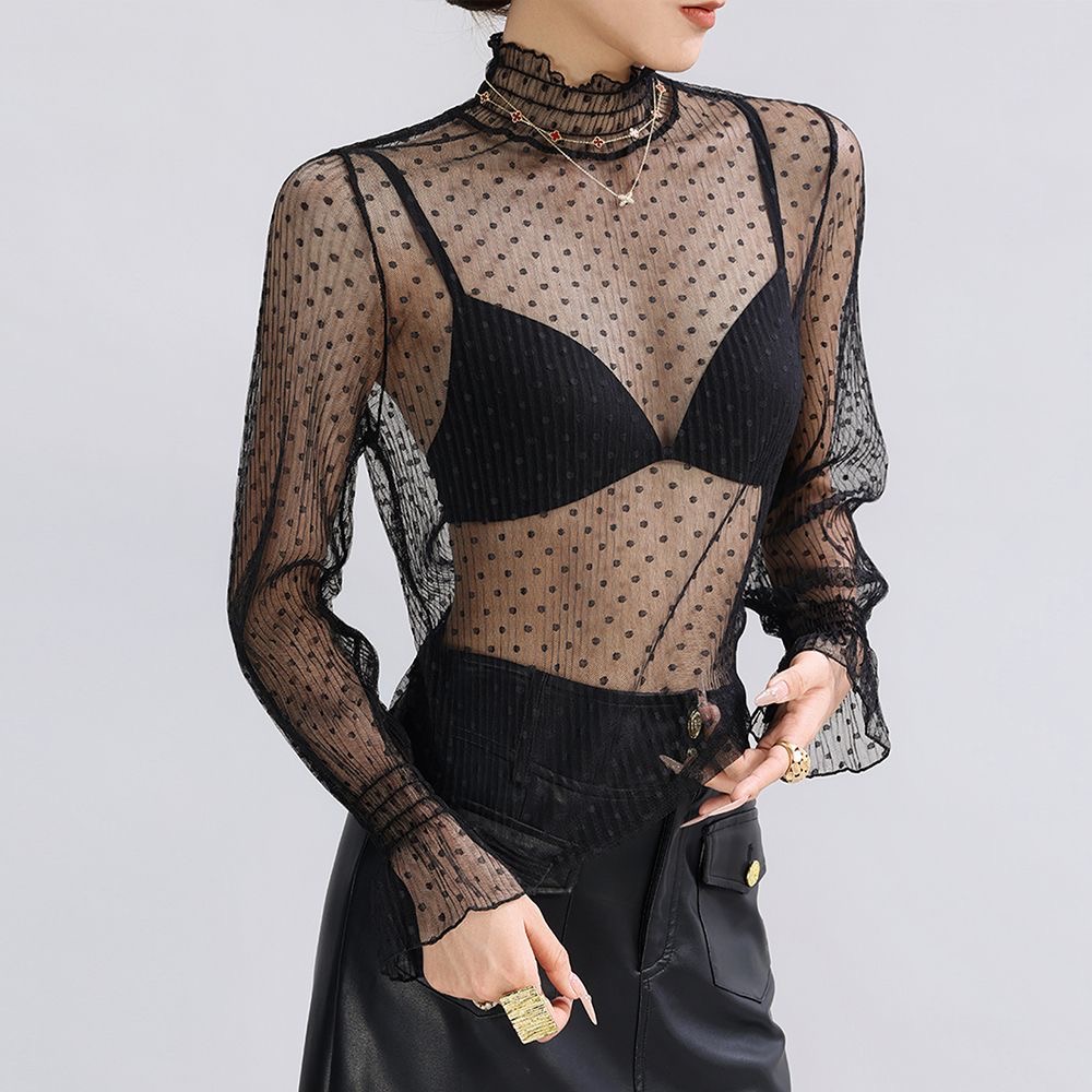 Fashion Mesh High Neck T-Shirt - Mesh Top Layering avaliação e preço