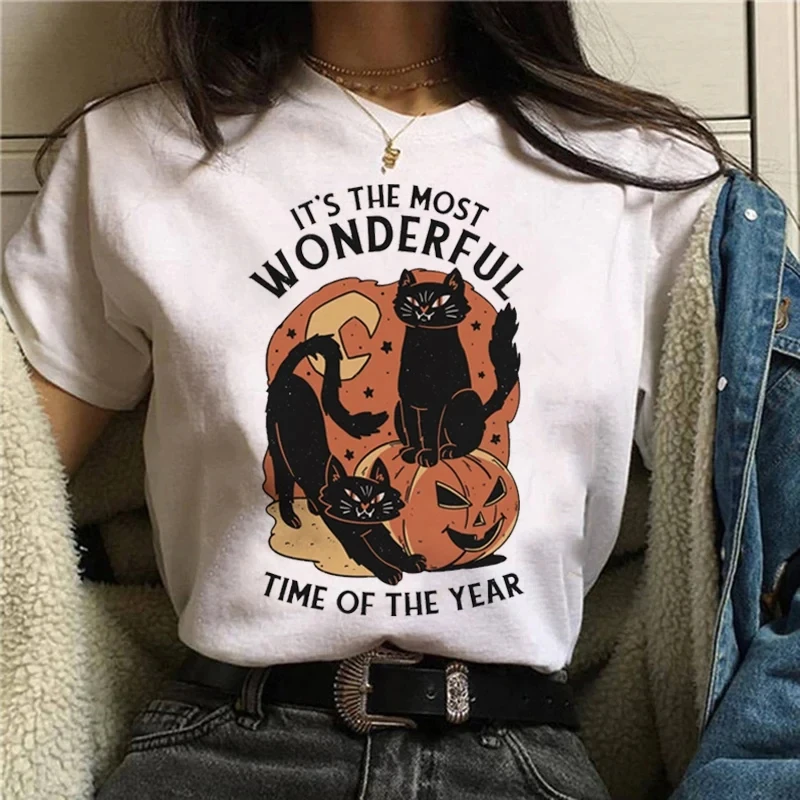 Cartoon Halloween Cat T-shirt  - Street Fashion Asian avaliação e preço