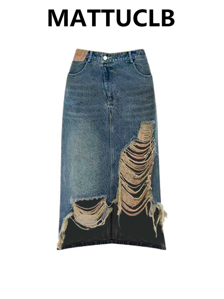 Women 2000s Midi Skirt Ripped  - Street Fashion Kpop avaliação e preço