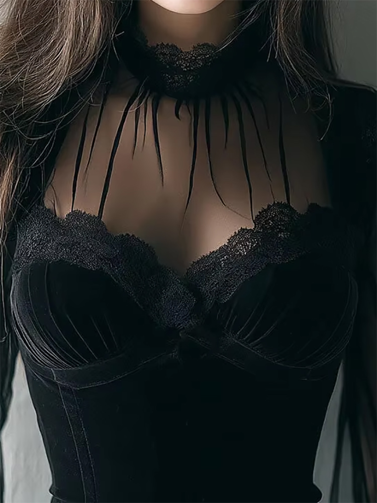 Vintage Elegant Mesh Women Blo - Mesh Top Layering avaliação e preço