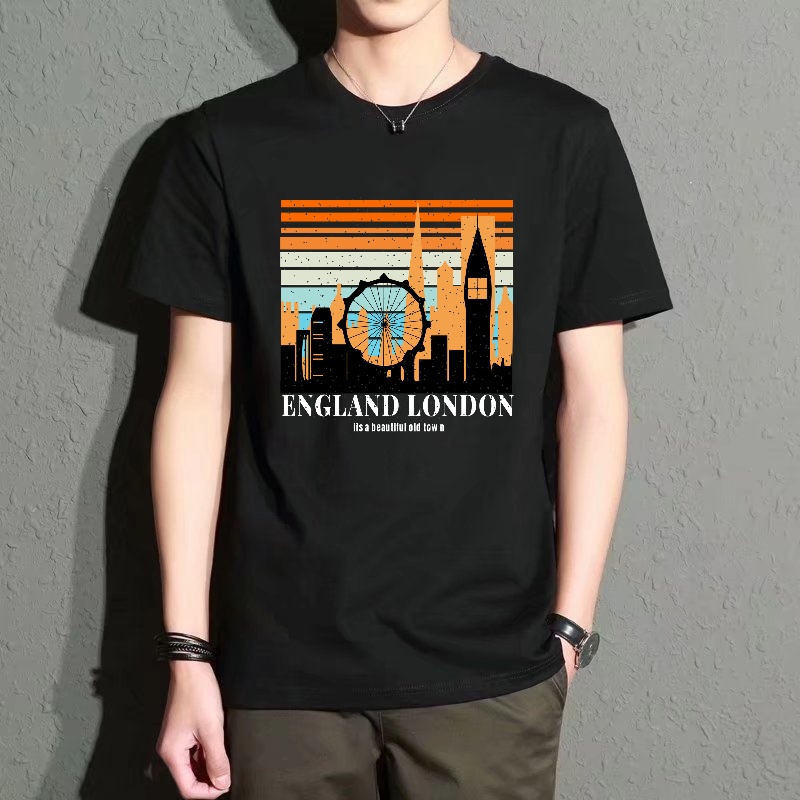 Men's Black Round-Neck Short-S - Street Fashion In London avaliação e preço