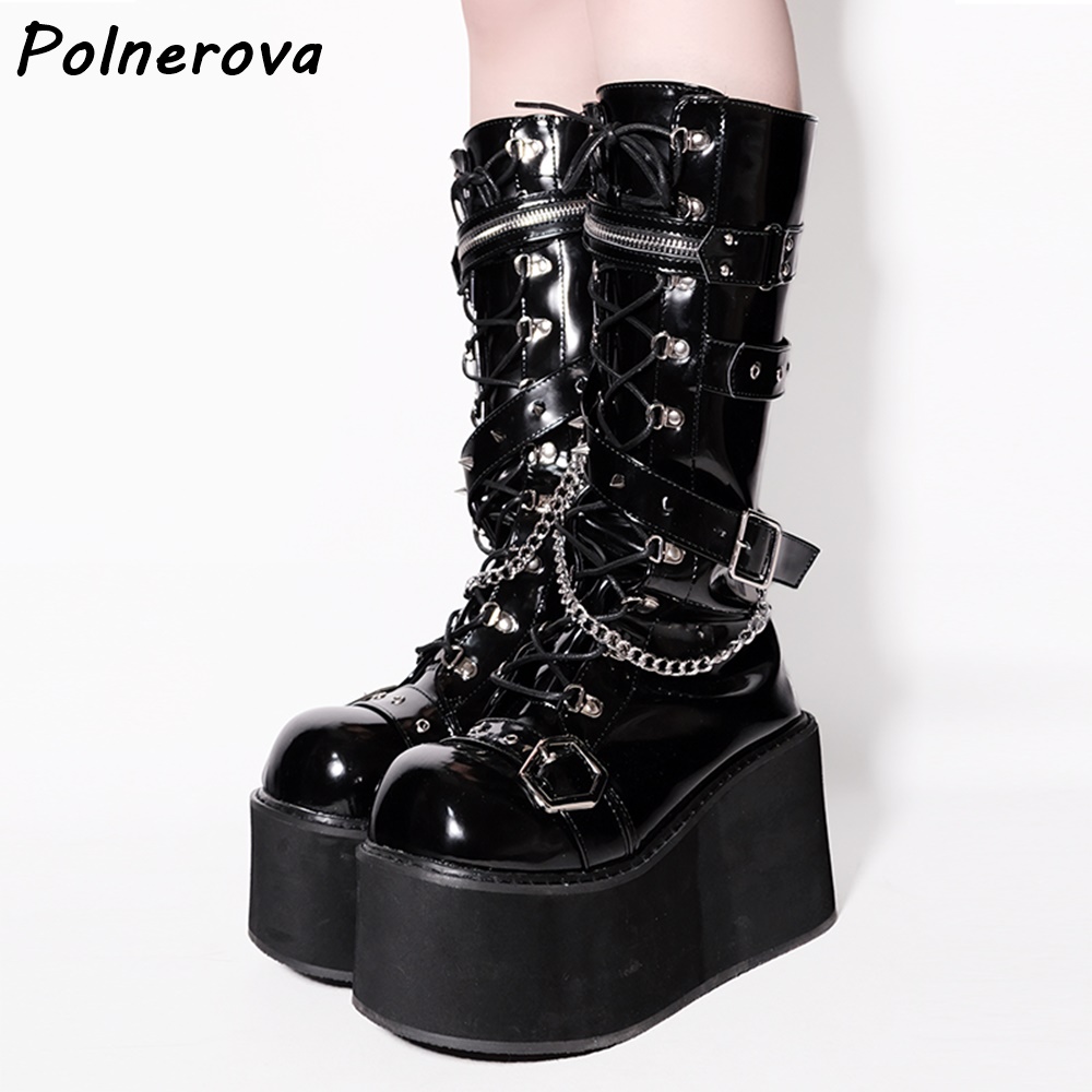 Black Platform Metal Chain Boo - Street Fashion Winter avaliação e preço