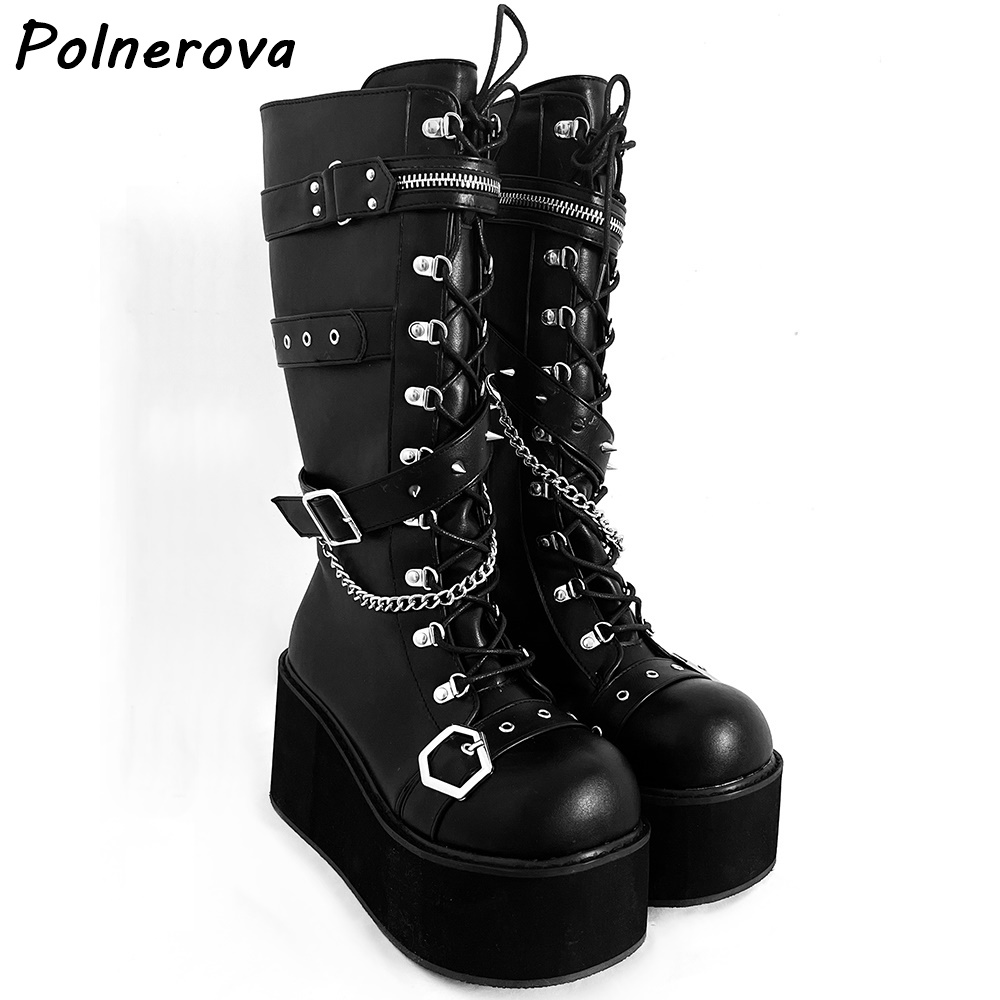 Black Platform Metal Chain Boo - Street Fashion Winter avaliação e preço
