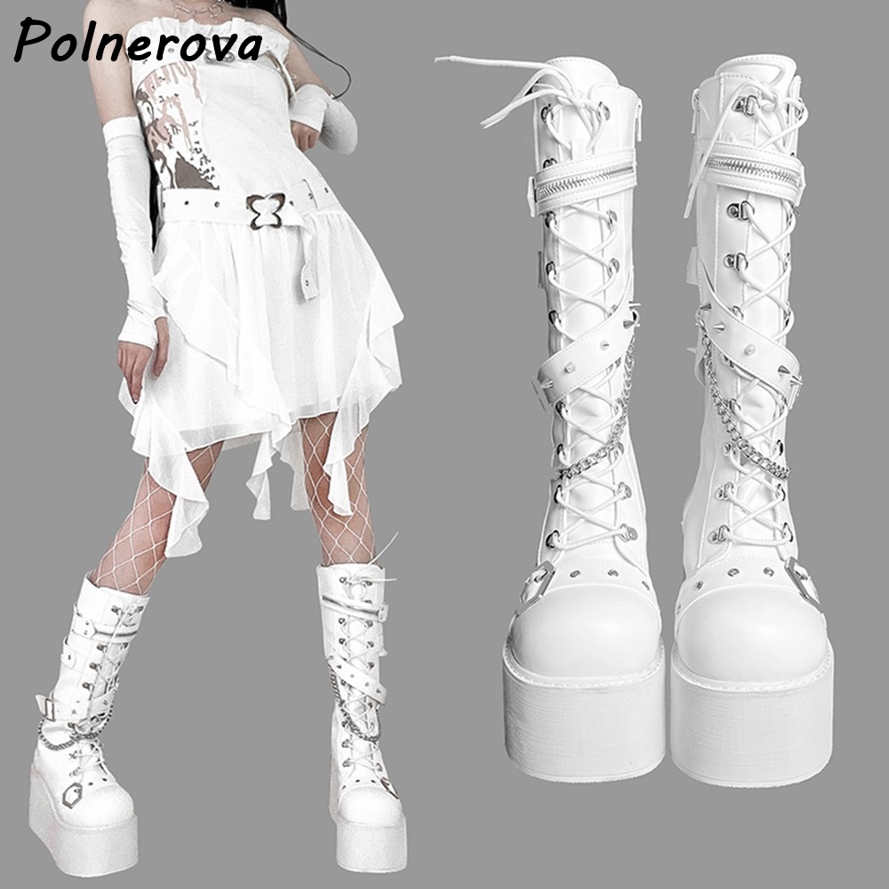 Black Platform Metal Chain Boo - Street Fashion Winter avaliação e preço