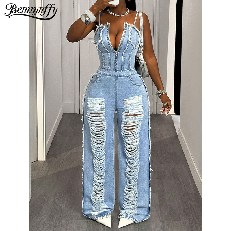 Benuynffy Sexy Spaghetti Strap - Street Fashion Jeans Women avaliação e preço